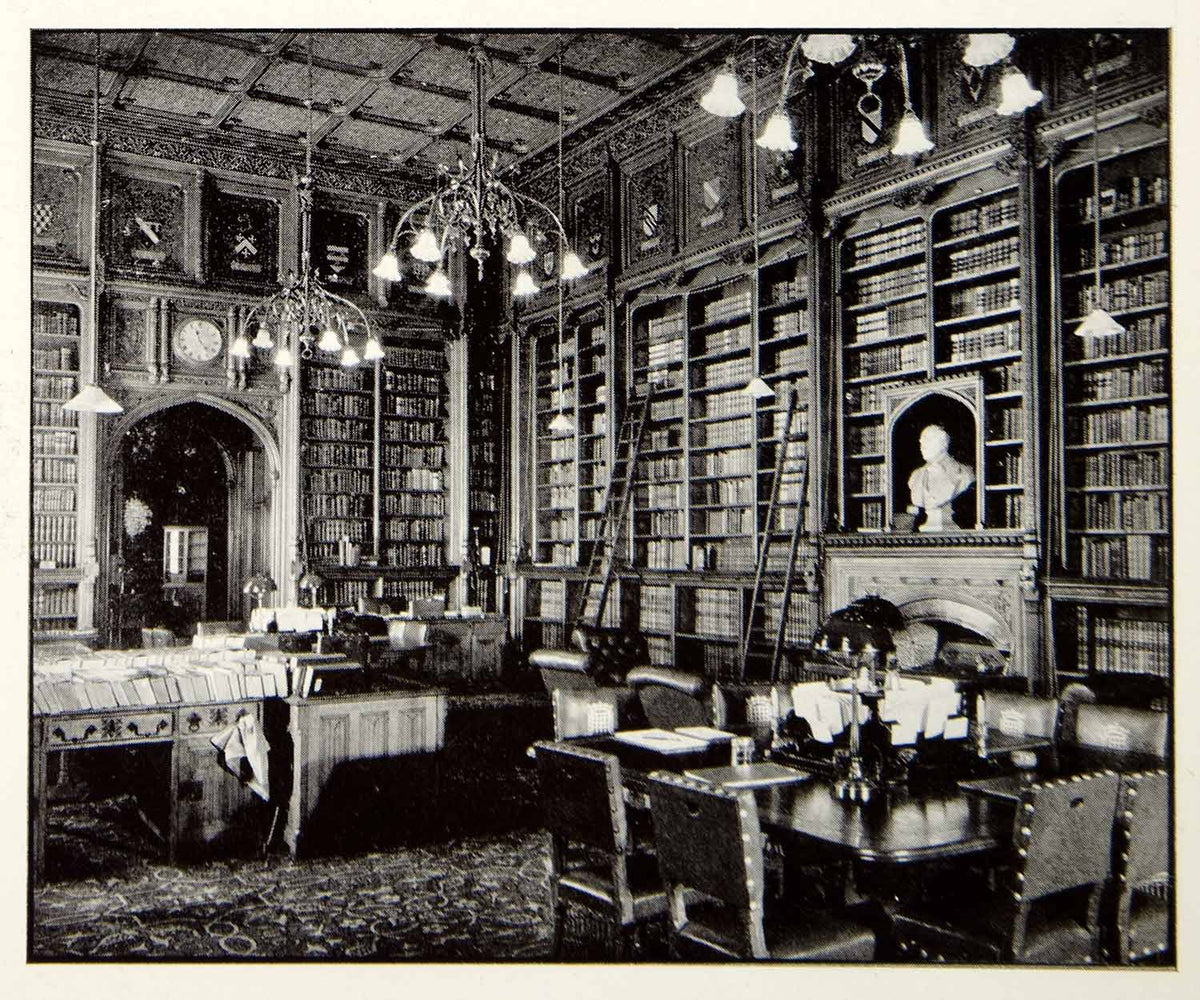 1946 Print Library Interior Marble Bust Lord Derby Palace Westminster ...
