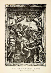 1898 Wood Engraving Marcus Aurelius Pardon German Tribe Chiefs Triumphal XEGA1