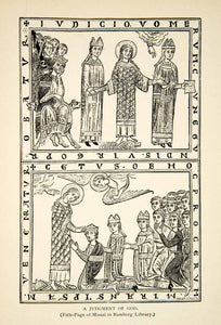 1898 Print Judgment God Missal Title Page Art King Angel Worship German XEGA1