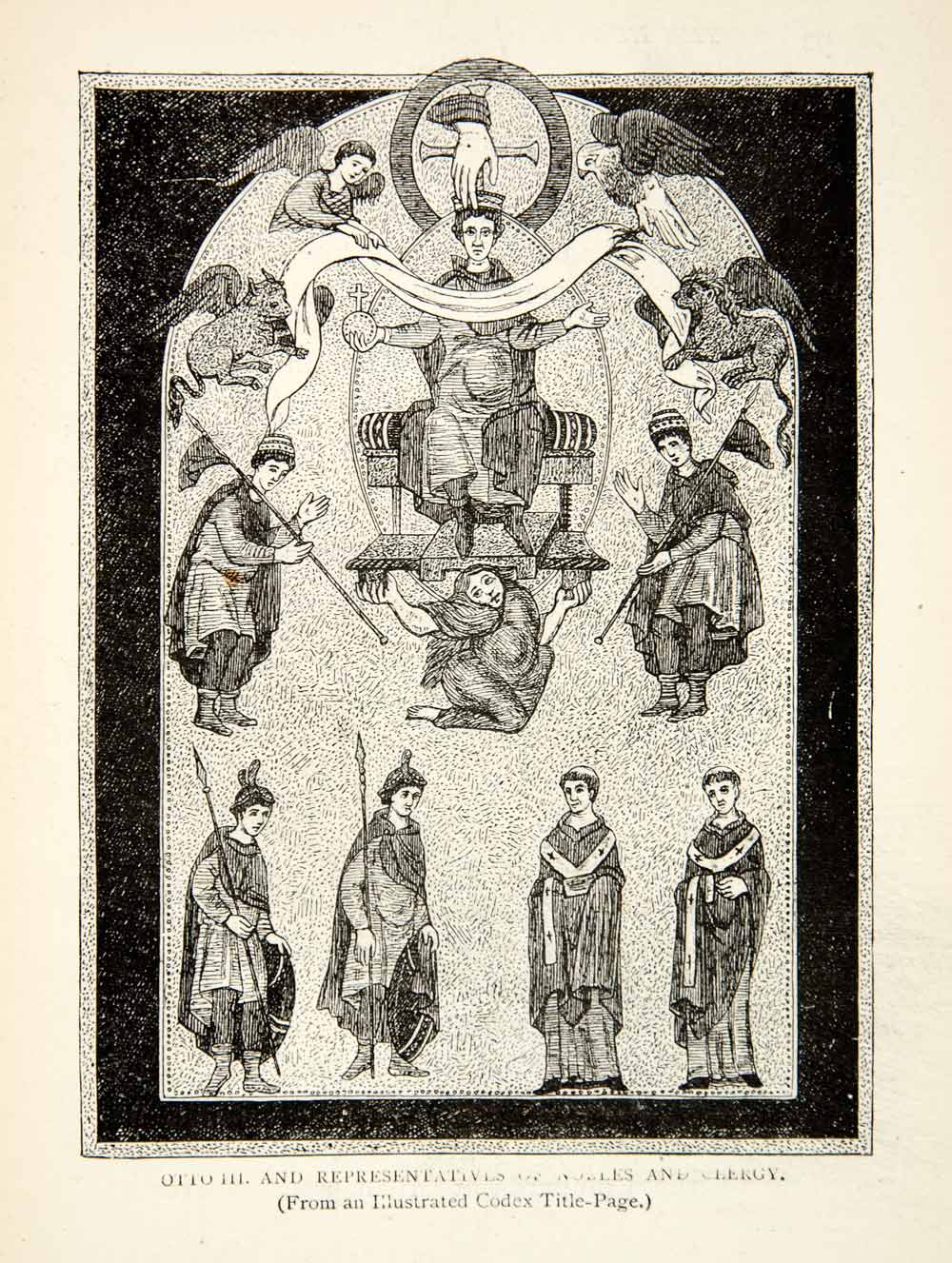 1898 Print Holy Roman Emperor Otto III Nobles Clergy Representatives Art XEGA1