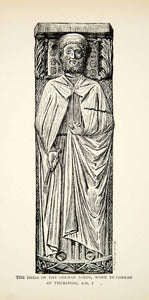 1898 Wood Engraving Statue German Lords Costume Conrad Thuringia Medieval XEGA1