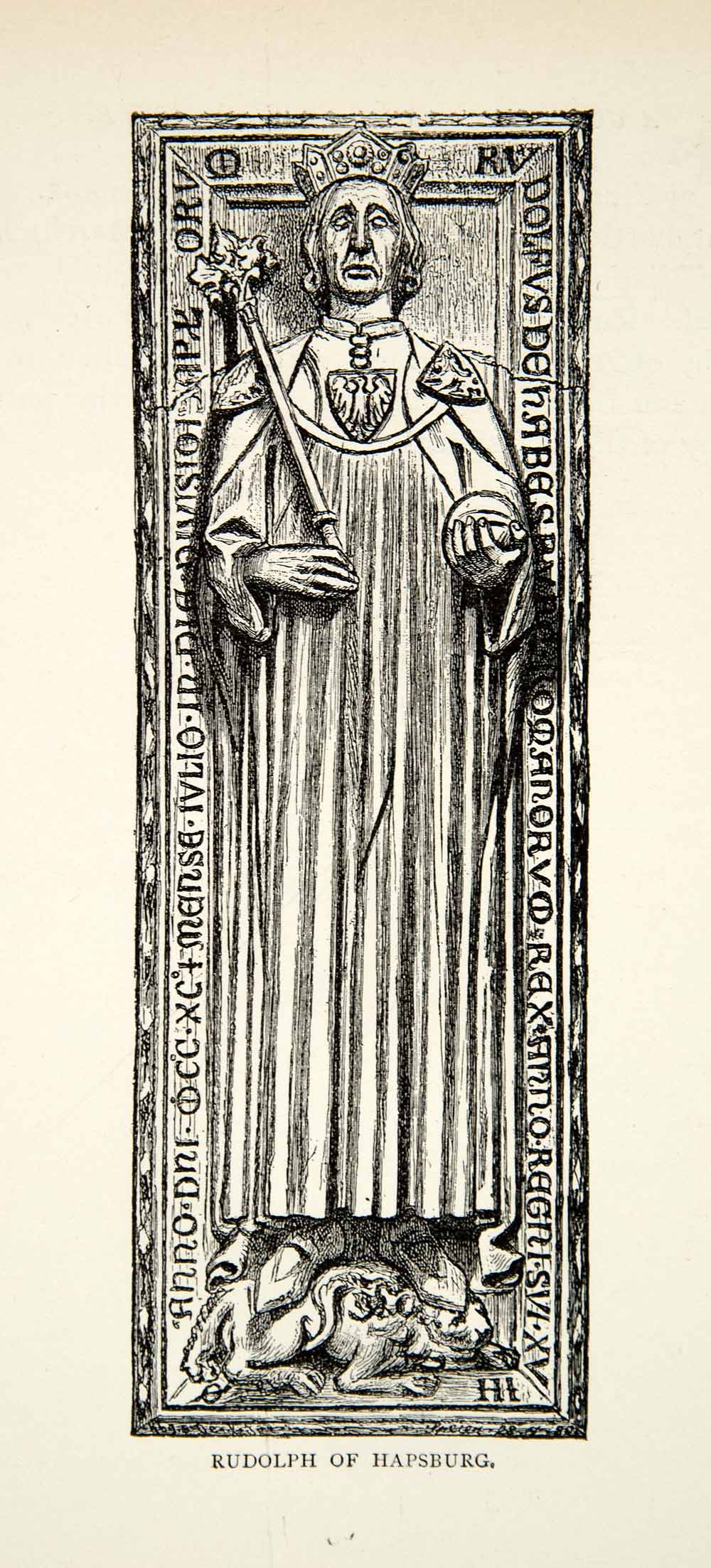 1898 Wood Engraving Statue Rudolph I Hapsburg Dynasty Germany King Romans XEGA1