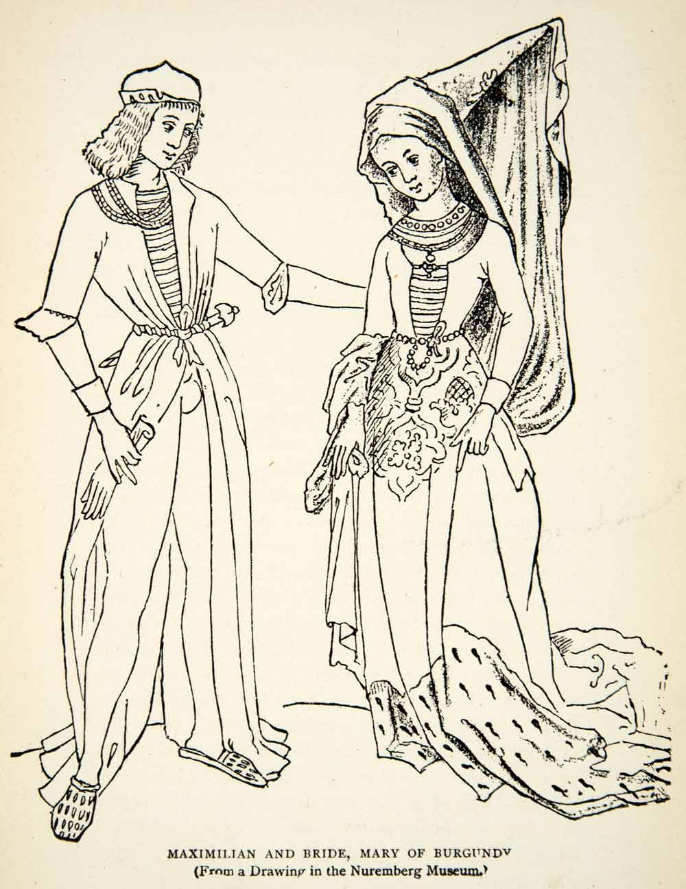 1898 Print Bride Mary Burgundy Maximilian I Holy Roman Emperor Medieval XEGA1