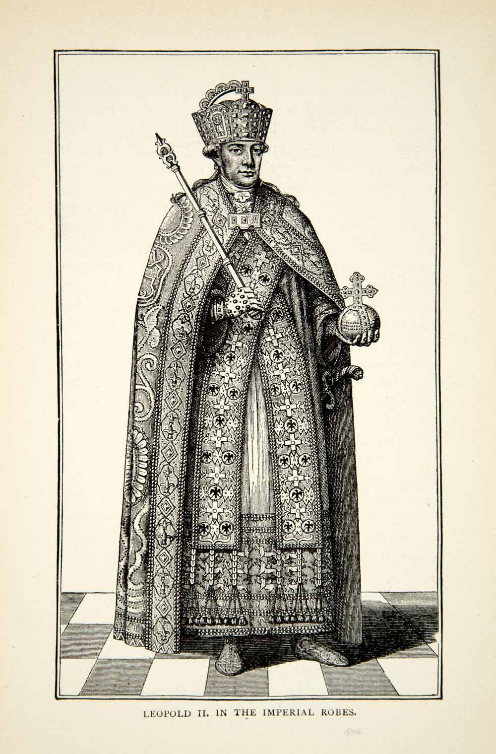 1898 Wood Engraving Holy Roman Emperor Leopold II Monarch Scepter Robes XEGA1