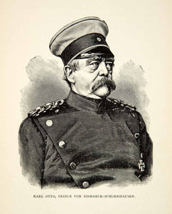1898 Wood Engraving Portrait Karl Otto Von Bismarck Schoenhausen Prince XEGA1