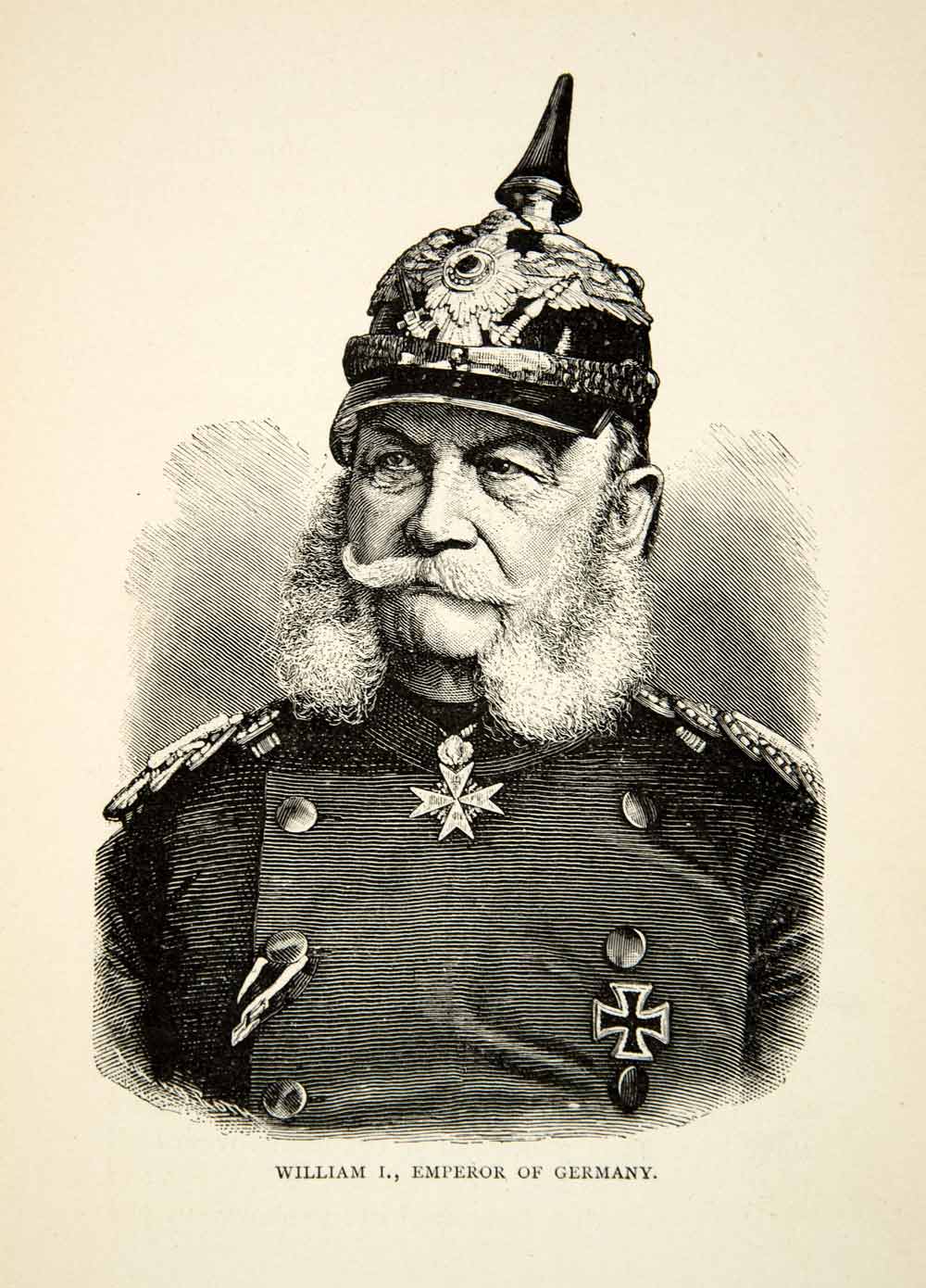 1898 Wood Engraving Germany William I Emperor Portrait Uniform XEGA1