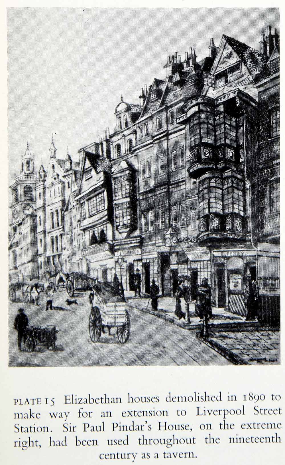 1951 Print Elizabethan Houses London England Pindar Liverpool Street XEGA2