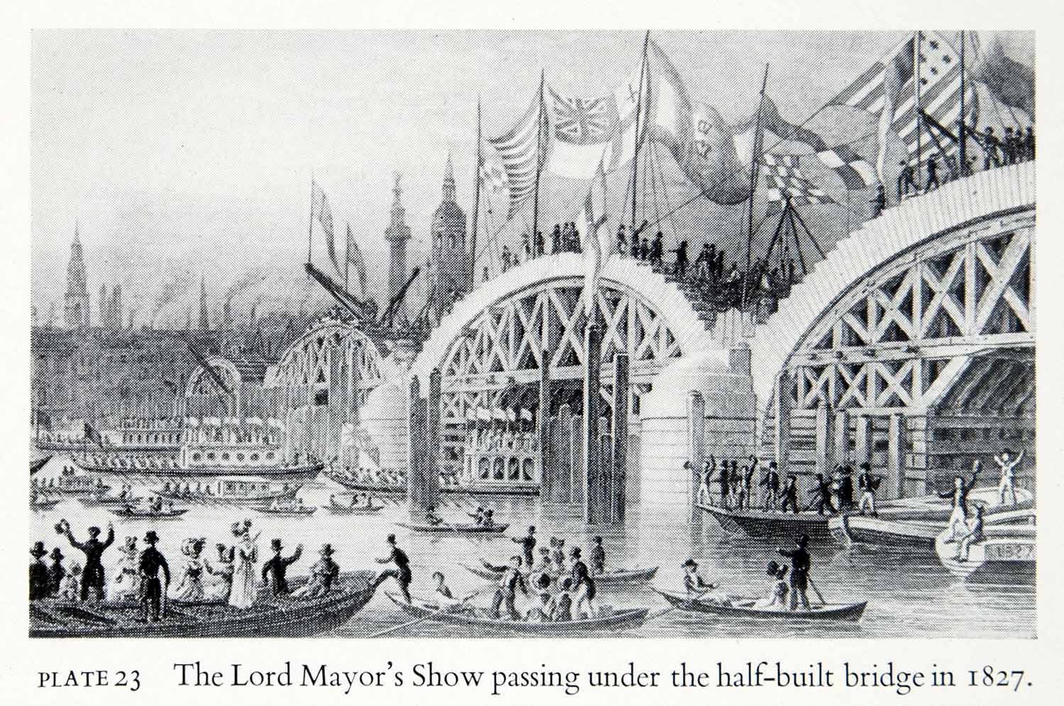 1951 Print Lord Mayor Show London Bridge River Thames England Construction XEGA2