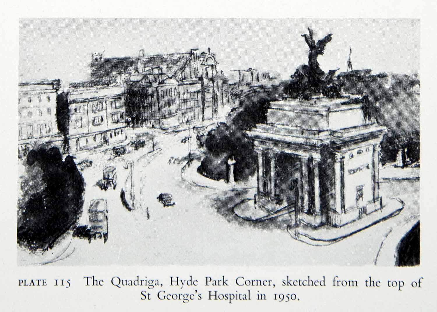 1951 Print Wellington Arch Quadriga London England Hyde Park Corner Statue XEGA2