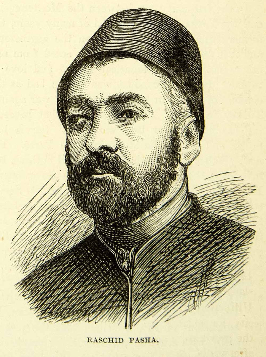 Mohammed Rasheed Pasha 1883 Wood Engraving Mustafa Reshid Pasha Portrait Russo Turkish War XE ...
