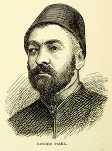 1883 Wood Engraving Mustafa Reshid Pasha Portrait Russo Turkish War XEGA3