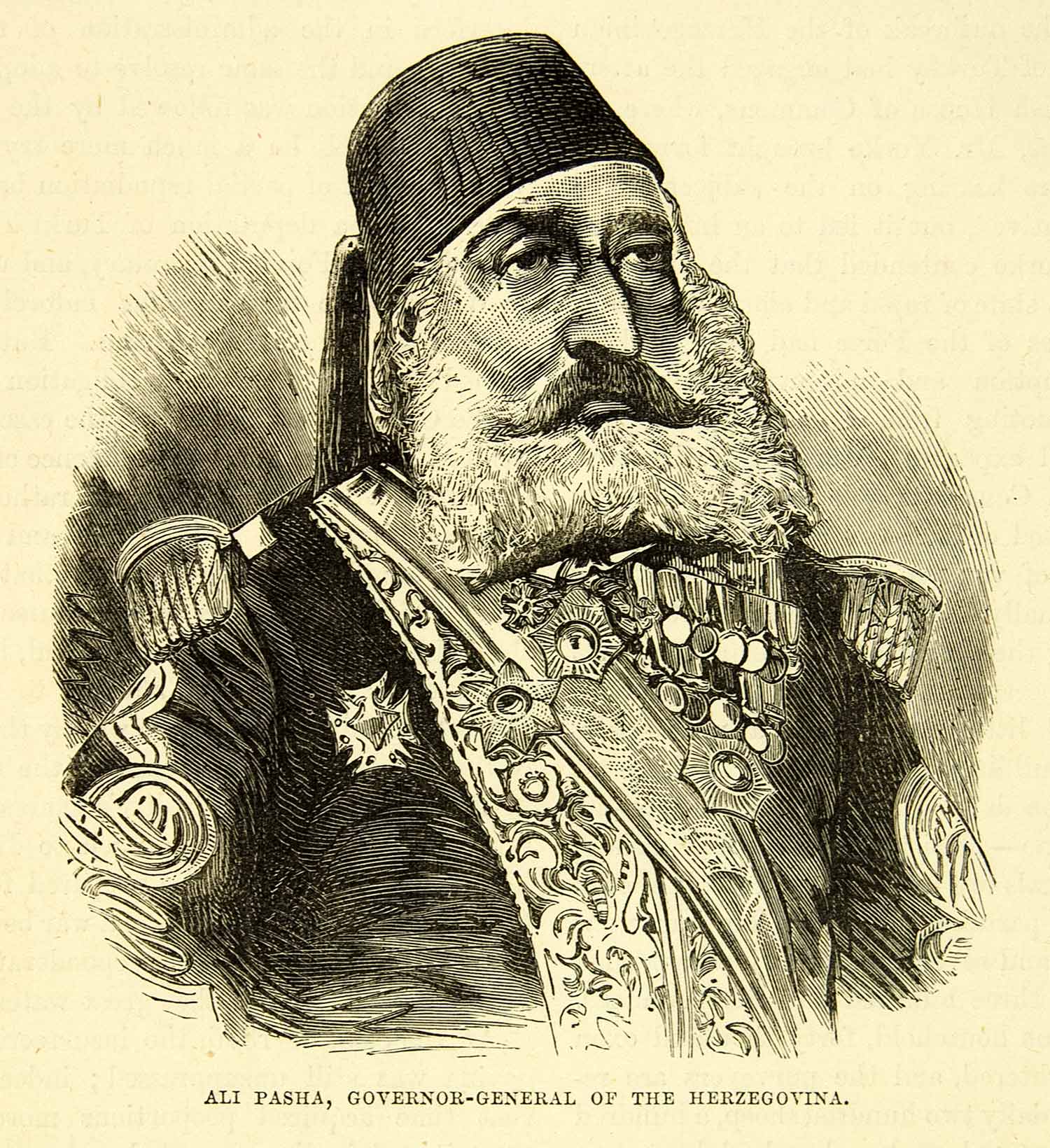 1883 Wood Engraving Ali Pasha Portrait Herzegovina Ottoman Empire Yanina XEGA3