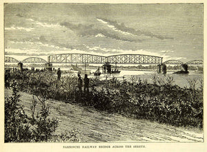 1883 Wood Engraving Barboschi Railway Bridge Sereth River Europe XEGA3