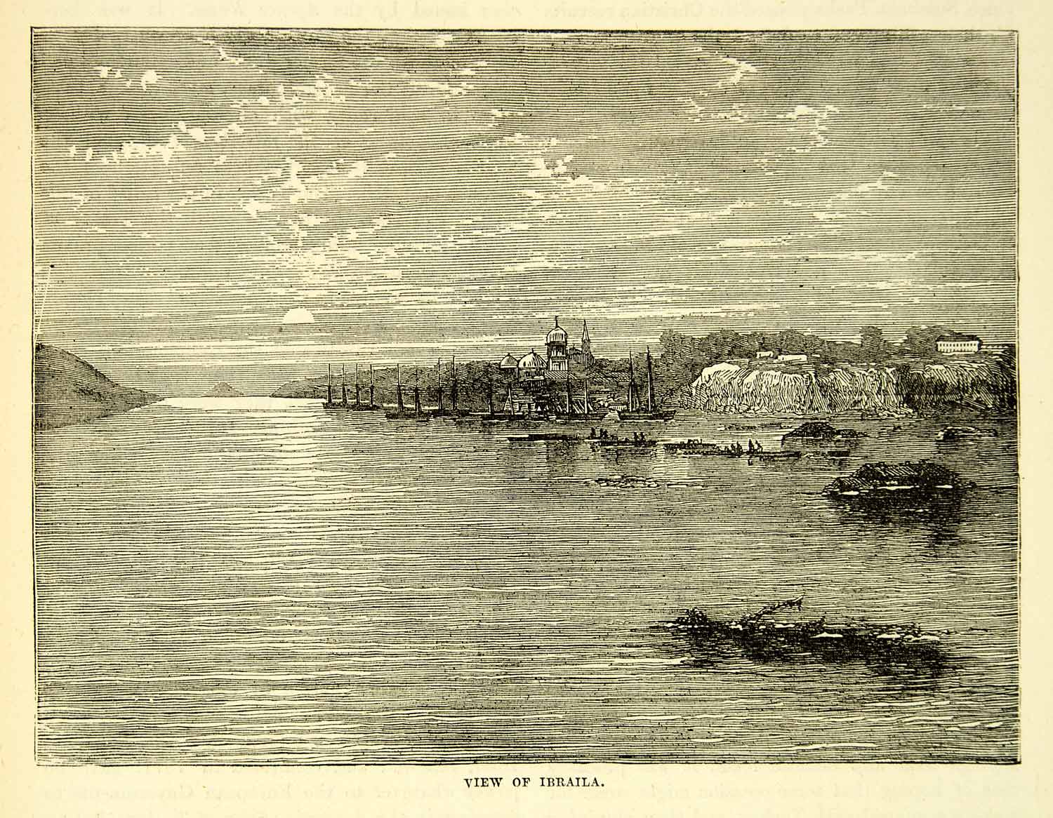 グラフィティアート 1883 Wood Engraving View Ibraila City Landscape Horizon Sunset