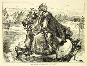 1883 Wood Engraving Mohammed Encouraging Seaman Horseback Military Sword XEGA3