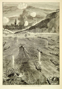 1883 Wood Engraving Crossing Danube Simnitza Battle Military Svishtov XEGA3