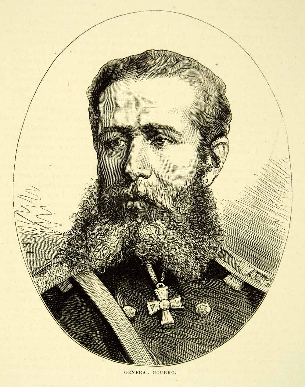 1883 Wood Engraving General Gourko Military Iron Cross Beard Pogonology XEGA3