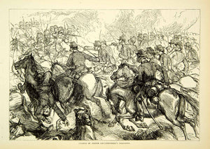 1883 Wood Engraving Cavalry Charge Prince Leuchtenberg Dragoons Russo XEGA3