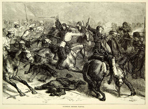 1883 Wood Engraving Military Warfare Cavalry Skirmish Plevna Pleven XEGA3