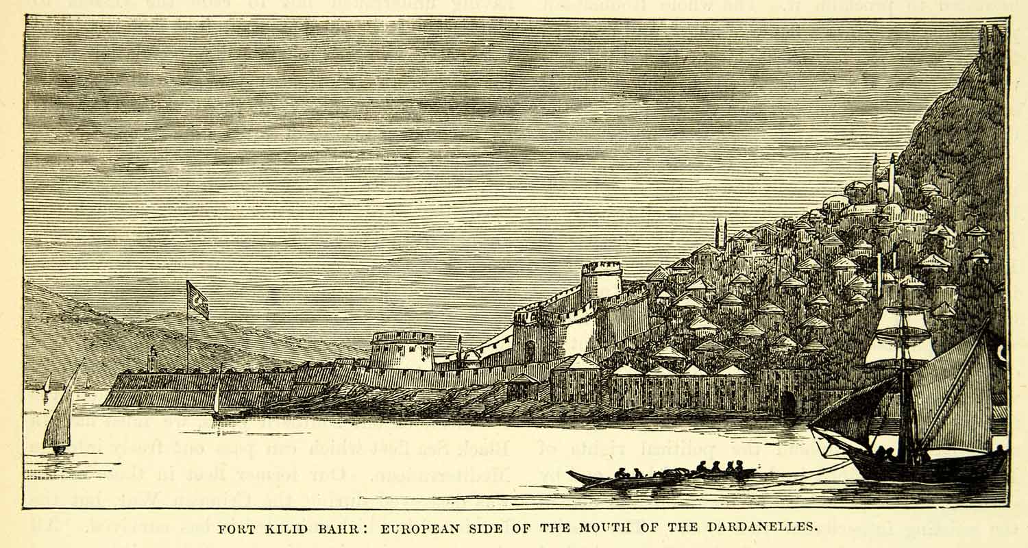 1883 Wood Engraving Fort Kilitbahir Key Sea European Dardanelles Ottoman XEGA3