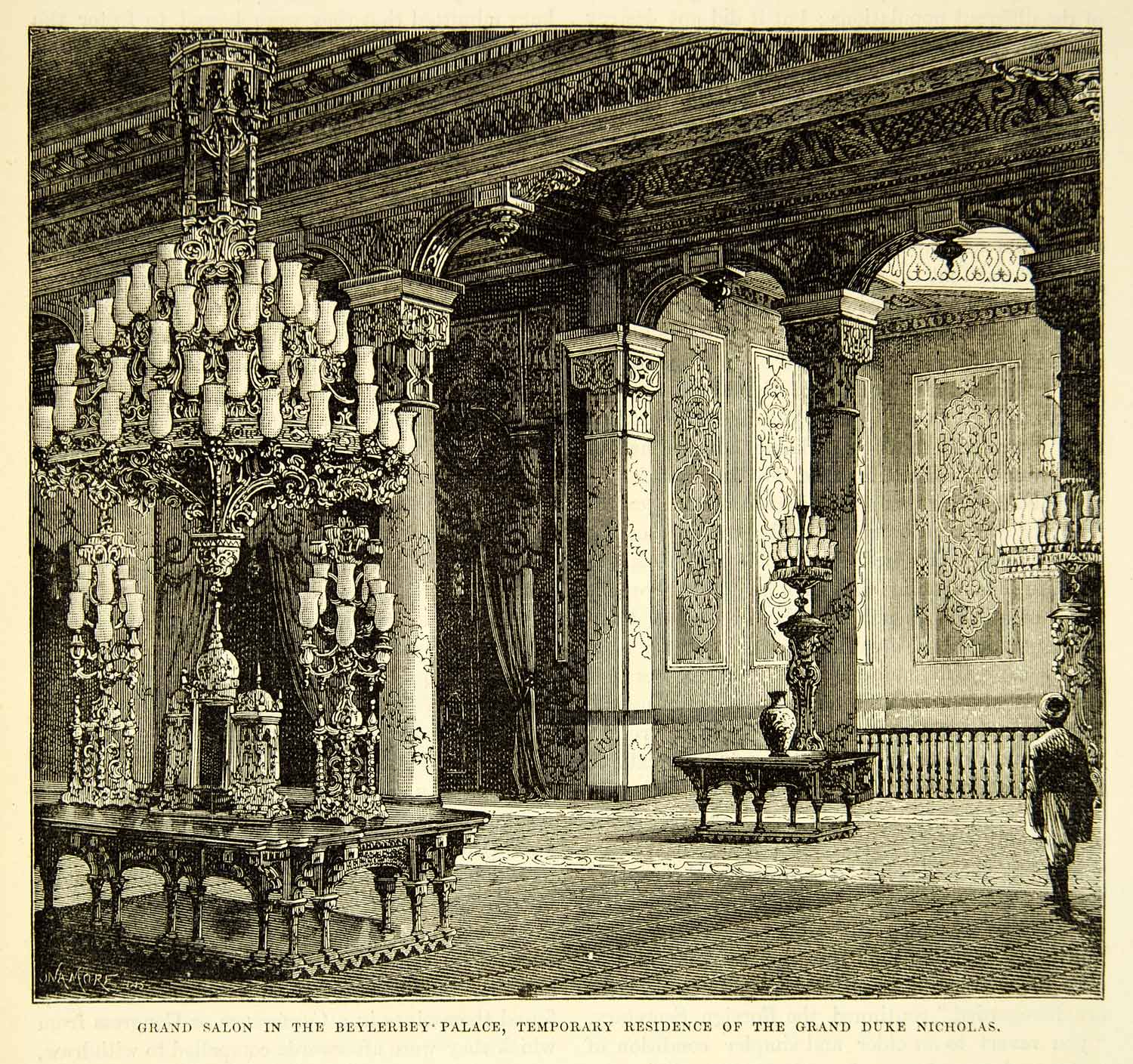 1883 Wood Engraving Grand Duke Nicholas Residence Grand Salon Beylerbeyi XEGA3