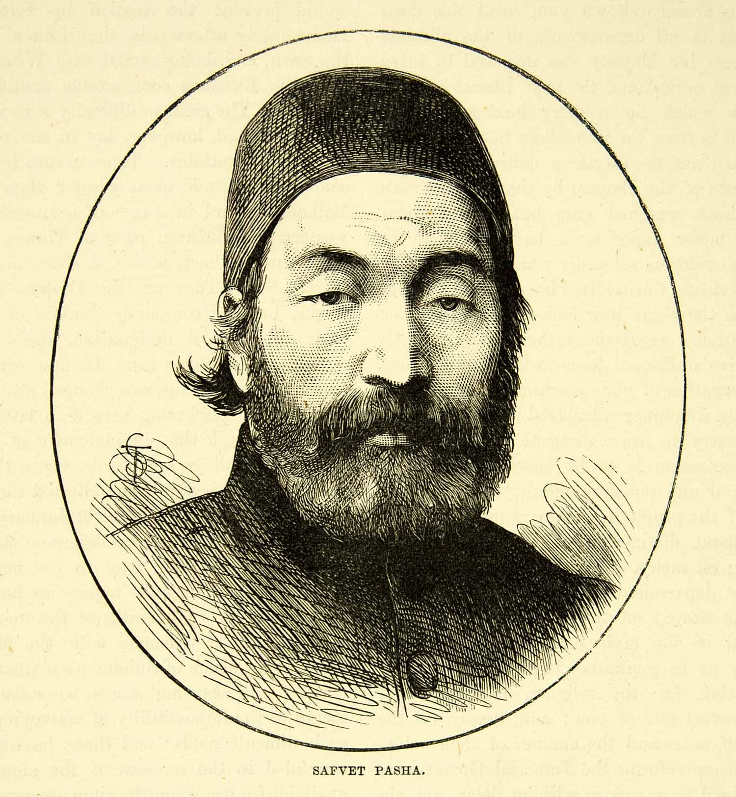 1883 Wood Engraving Grand Vizier Mehmed Esad Saffet Pasha Ottoman Empire XEGA3