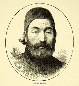 1883 Wood Engraving Grand Vizier Mehmed Esad Saffet Pasha Ottoman Empire XEGA3