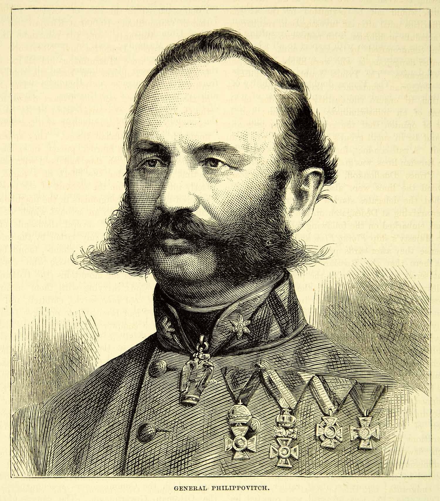 1883 Wood Engraving Military Honors Portrait General Philippovitch Medal XEGA3