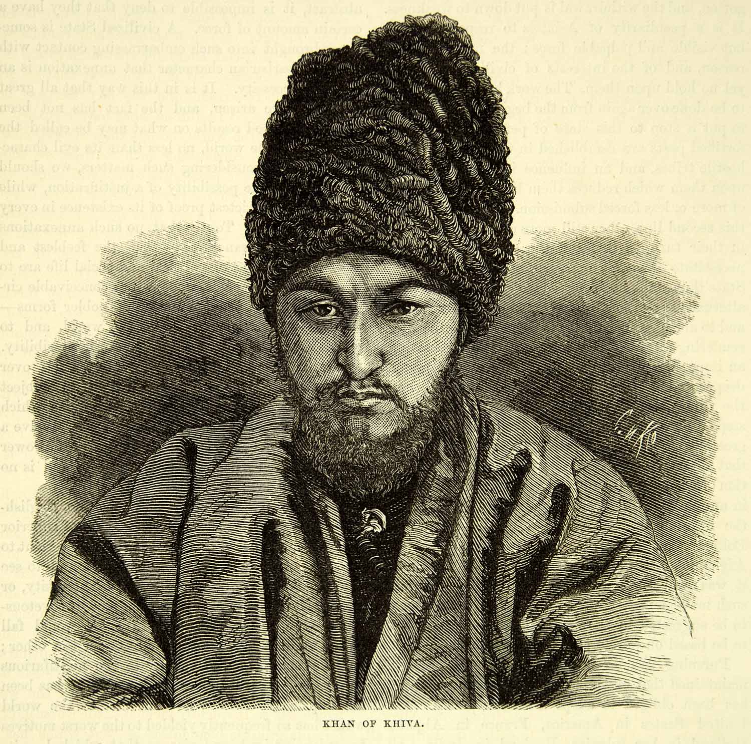 1883 Wood Engraving Art Khiva Uzbekistan Khan Portrait Middle Eastern XEGA3