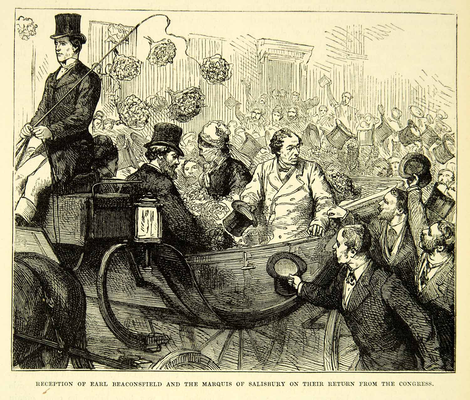 1883 Wood Engraving Earl Beaconsfield Marquis Salisbury Congressmen Travel XEGA3