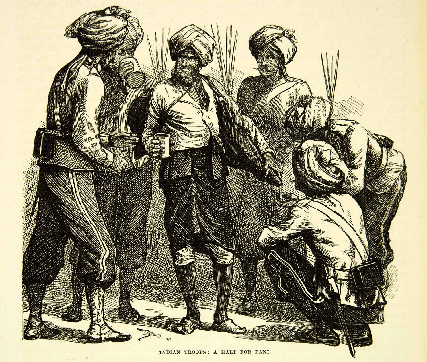 1883 Wood Engraving Indian Troops Panipuri Food Drink Russo Turkish War XEGA3