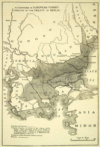 1883 Print Map Alterations European Turkey Treaty Berlin Hungary Roumania XEGA3