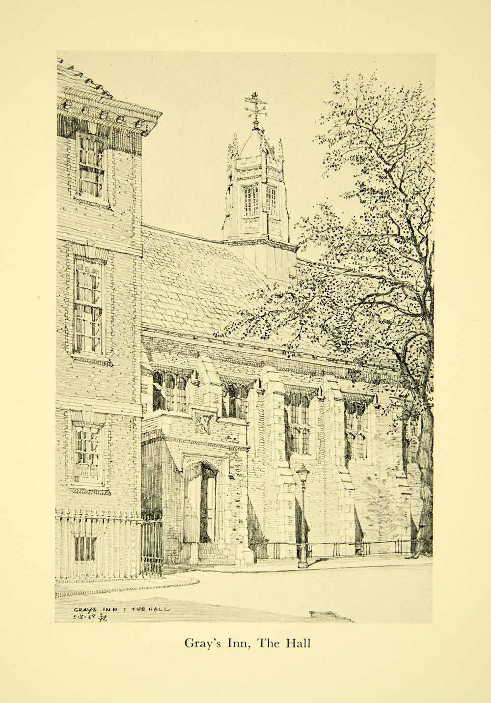 1928 Print F.W. Knight Gray's Inn Architecture Hall City Street Manor XEGA5