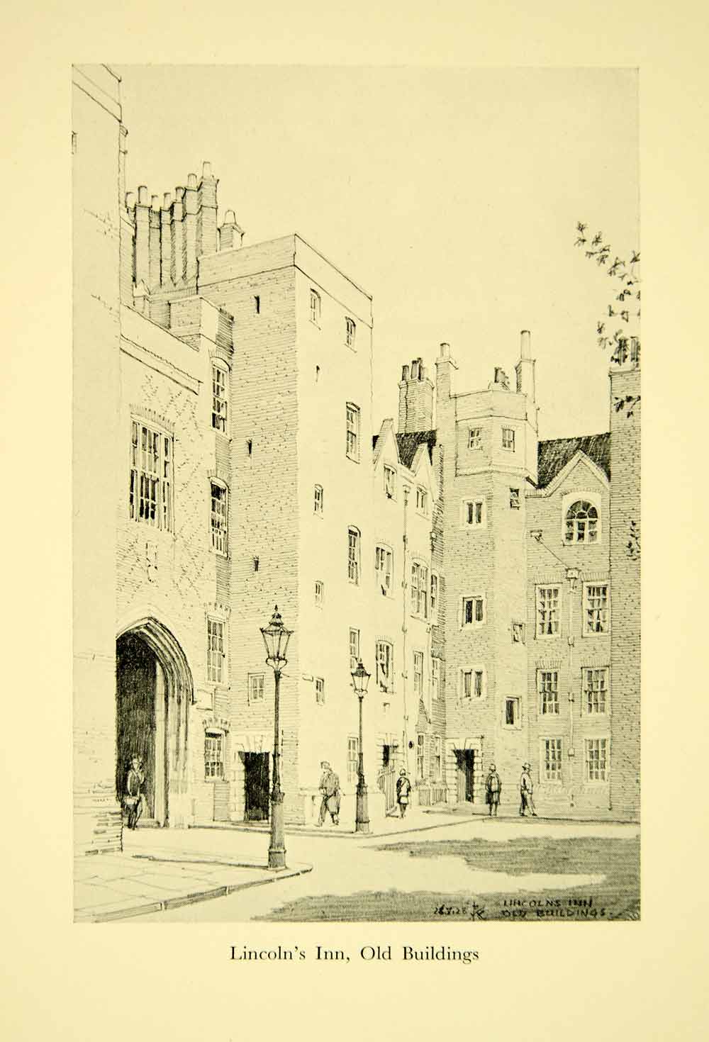1928 Print London England Lincoln's Inn F.W. Knight Street Architecture XEGA5