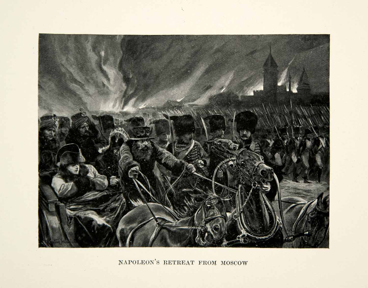 1896 Print Caton Woodville Napoleonic War Russian Campaign Retreat From XEGA9