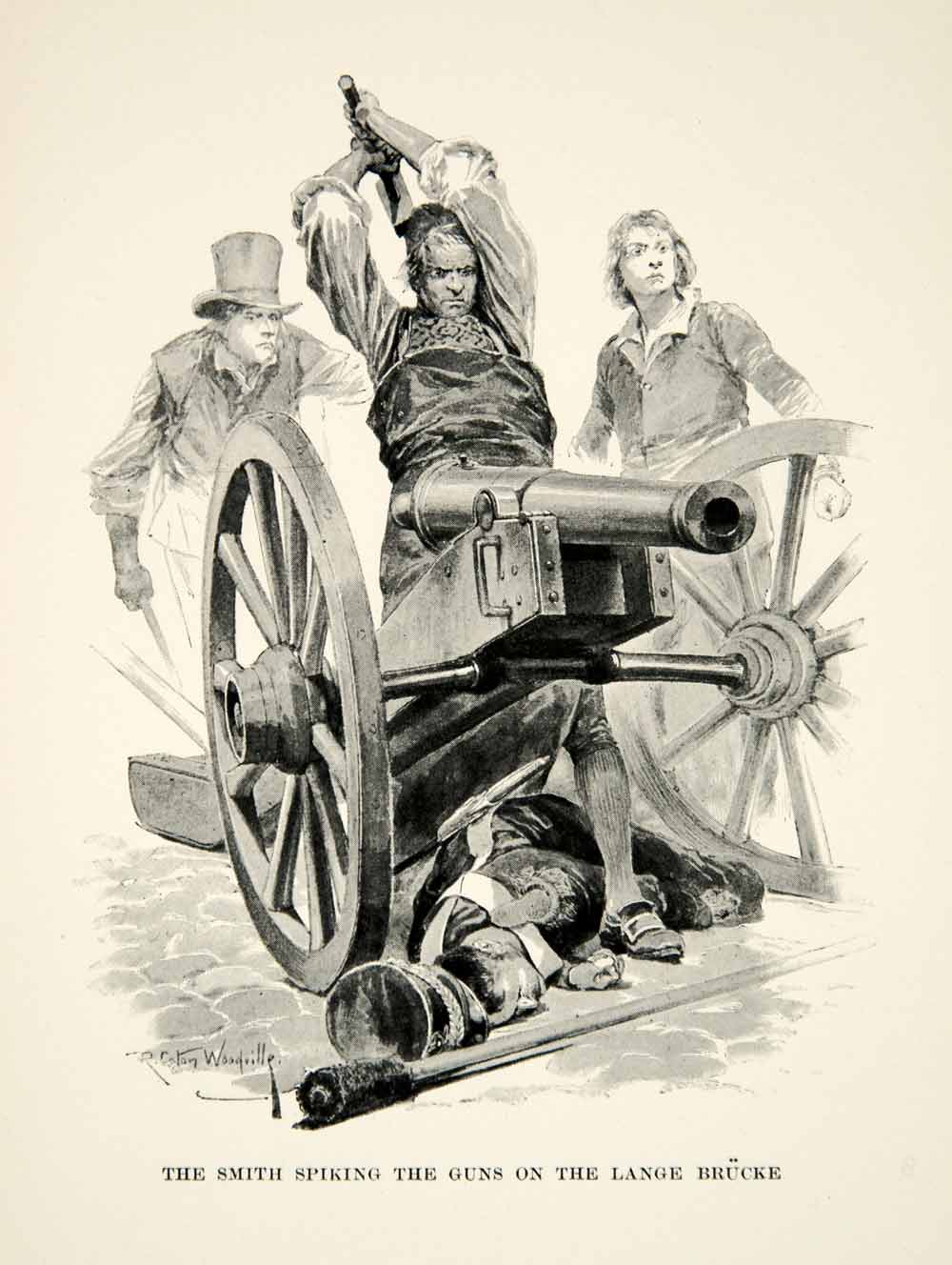 1896 Print Caton Woodville Berlin Napoleonic War Cannon Destruction Lange XEGA9