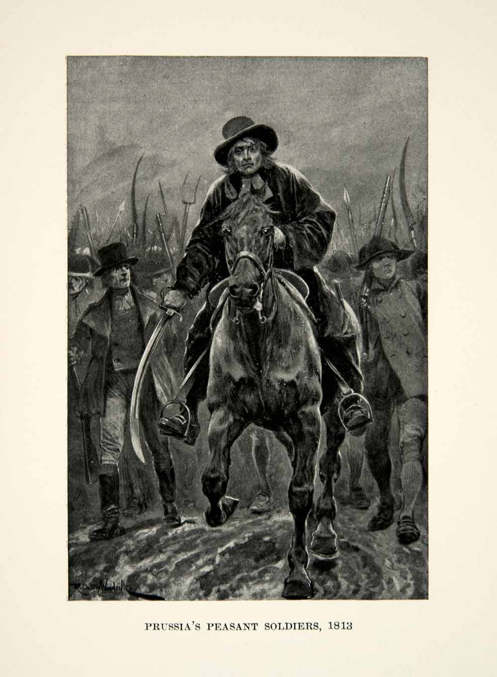 1896 Print Caton Woodville Napoleonic Wars Prussian Volunteer Citizen XEGA9