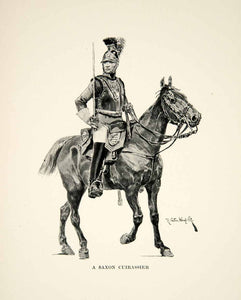 1896 Print Caton Woodville Saxon Cuirassier Horseman Cavalry War Sixth XEGA9