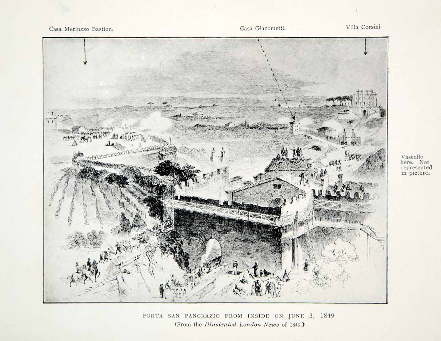 1914 Print Porta San Pancrazio Italy Casa Merluzzo Bastion Villa Corsini XEHA2