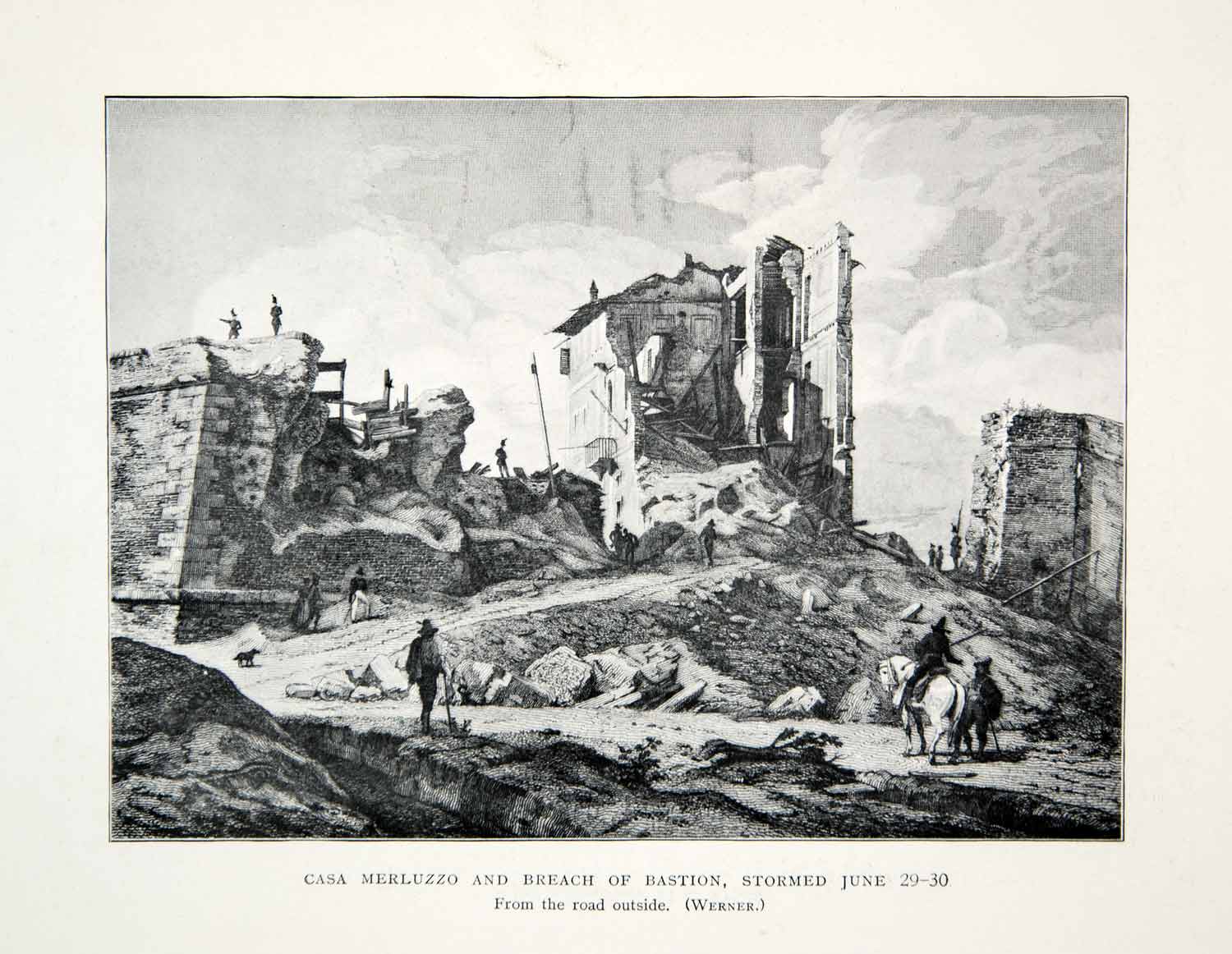 1914 Print Casa Merluzzo Breach Bastion Siege Rome Italy Risorgimento XEHA2