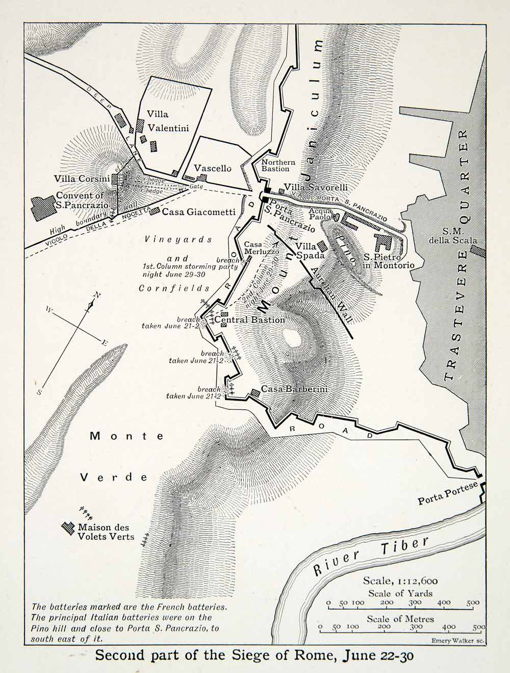 1914 Print Map Siege Rome Italy Risorgimento Civil War Battle French XEHA2