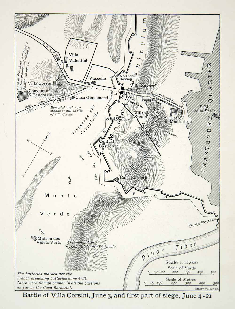 1914 Print Map Battle Villa Corsini Risorgimento Italy Rome Military XEHA2