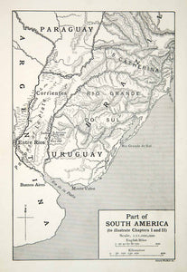 1914 Print Map South America Paraguay Argentina Uruguay Brazil Buenos XEHA2