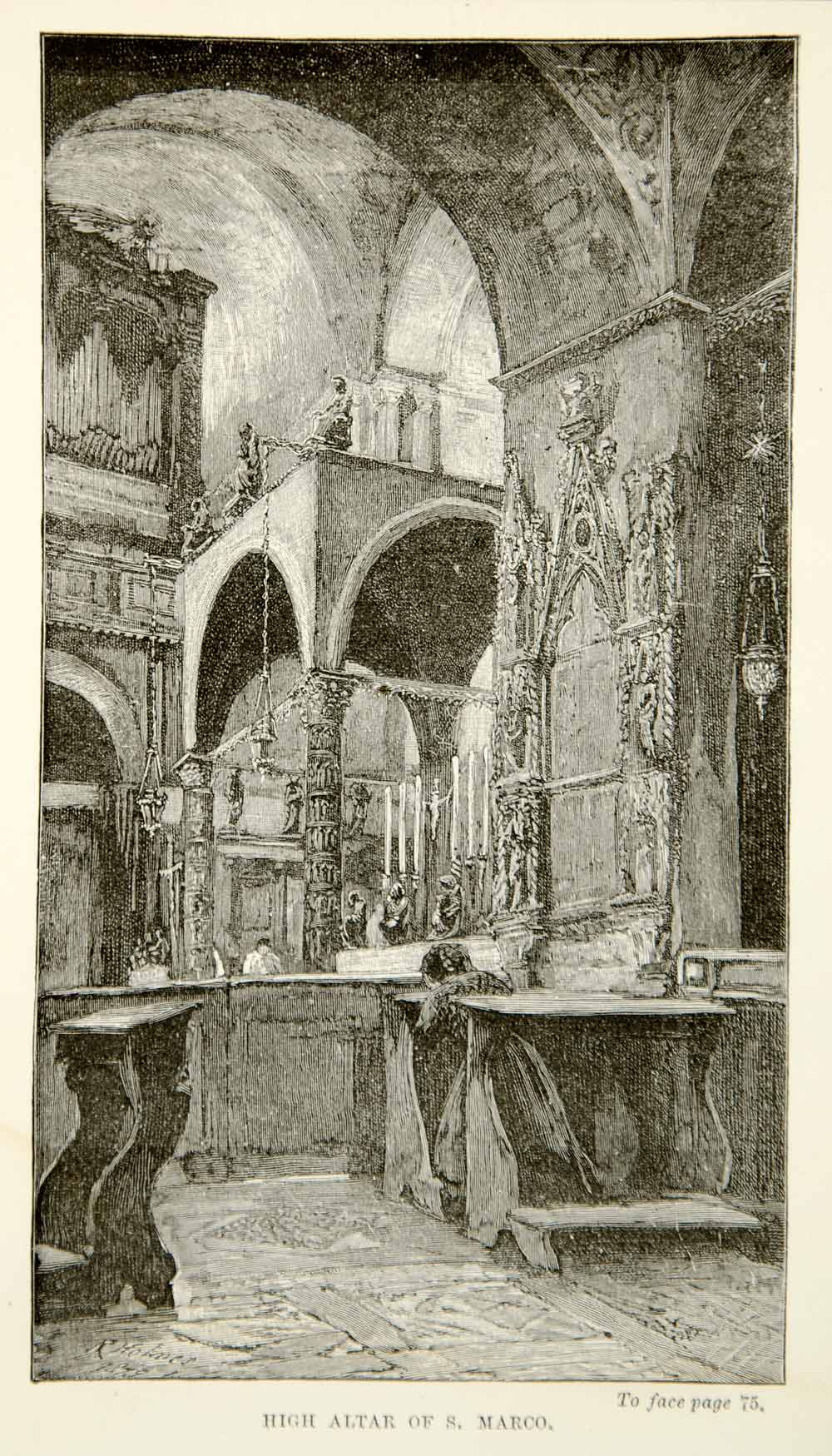 1893 Wood Engraving Mark's Basilica High Altar Interior San Marco XEHA7