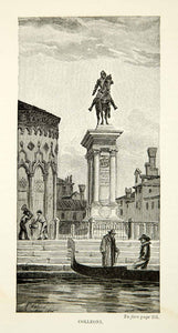 1893 Wood Engraving Bartolomeo Colleoni Equestrian Statue Verrocchio XEHA7