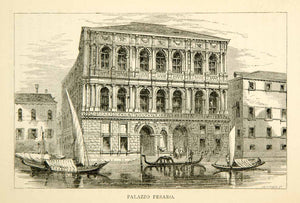 1869 Wood Engraving Ca' Pesaro Grand Canal Venice Italy Baroque XEHA8