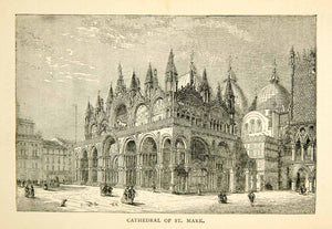 1869 Wood Engraving Saint Marks Basilica Cathedral Venice Italy Roman XEHA8