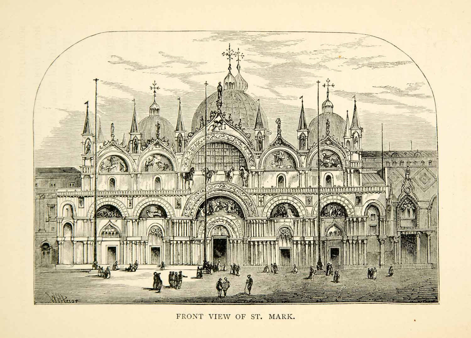 1869 Wood Engraving St Mark Basilica Venice Italy Europe Roman Catholic XEHA8 - Period Paper
