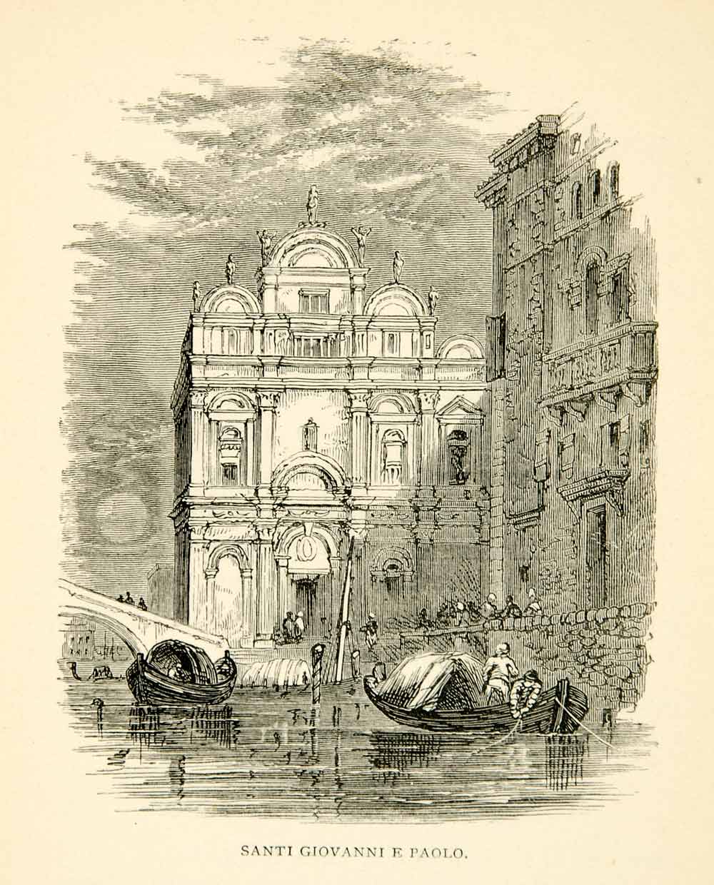 1869 Wood Engraving Santi Giovanni E Paolo Basilica Venice Italy Roman XEHA8