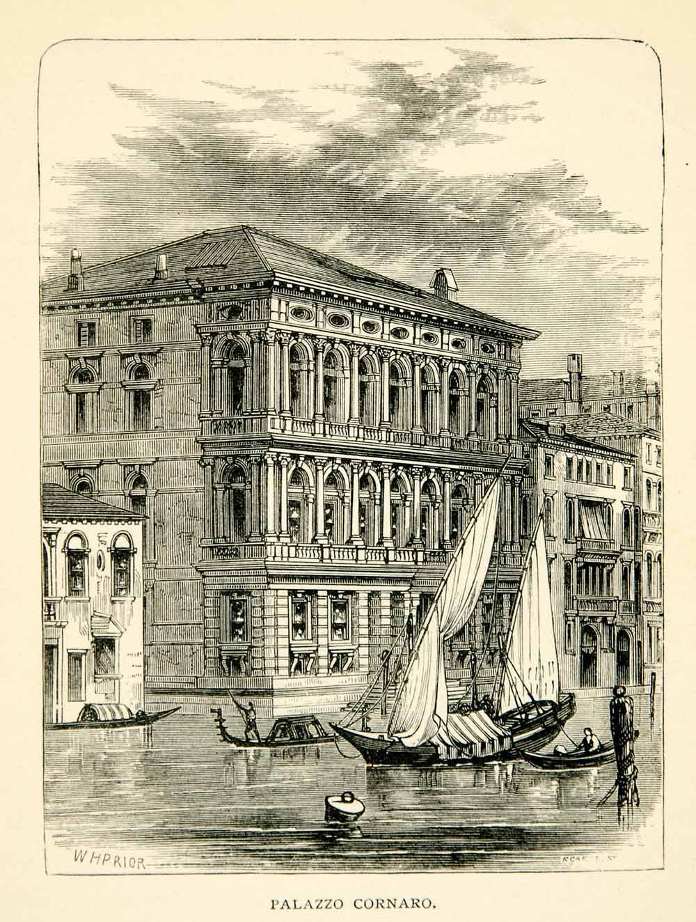 1869 Wood Engraving Palazzo Corner Della Ca' Granda Canal Venice Italy XEHA8